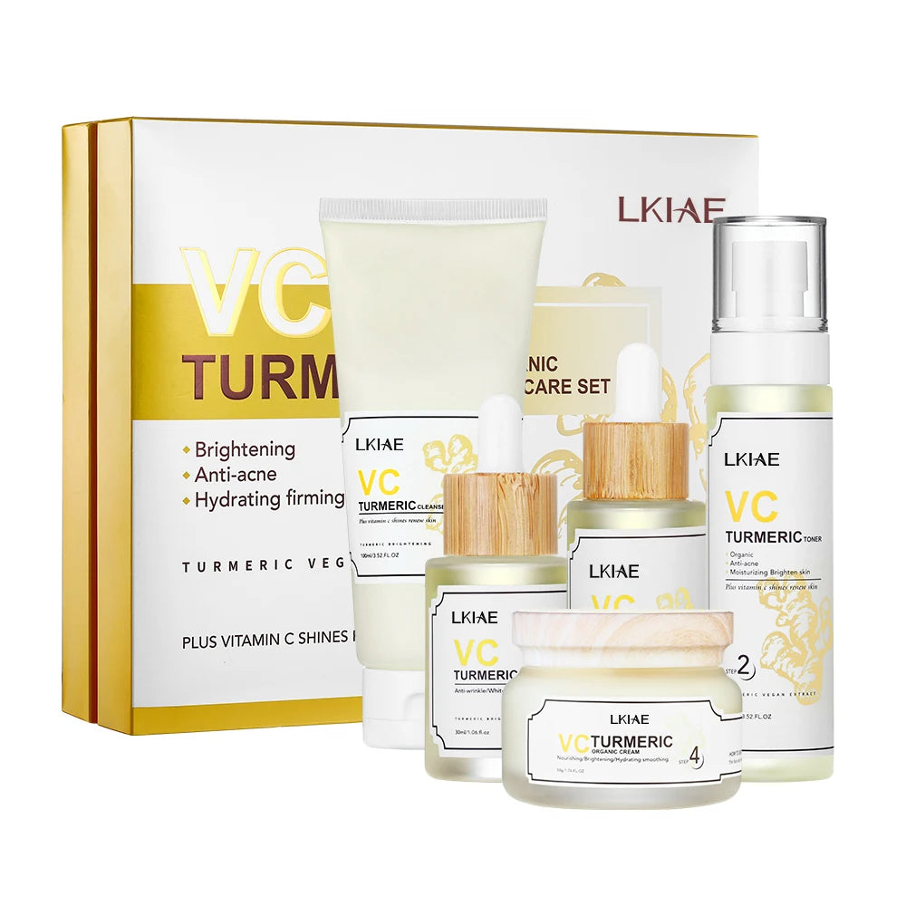 Wholesale OEM Luxurious 5-in-1 Turmeric & Vitamin C Organic Skin Care Set for Unisex Home Use
