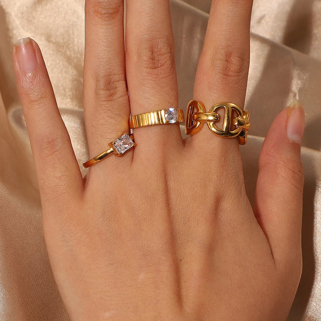 SSeeSY Joyas Anillos Fashion Gem Stone Plated Gold Stainless Steel Tarnish Free Jewelry Rings for Women