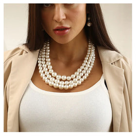 Europe and the United States Cross-border Fashion Exaggerated Women String Pearl Set Jewelry Collarbone Multi-layer Necklace
