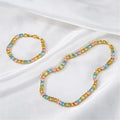S11172 18K Gold Plated Rainbow Assorted Oval Round Baguette Square CZ Tennis Chain Necklace and Bracelet Jewelry Sets