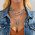 3Pcs/Set Vintage Stackable Cowboy Hat Pendants Turquoise Necklace for Women Trendy Lady Bead Chokers Fashion Jewelry Accessories