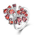 925 Sterling Silver Red Garnet Gemstone Cocktail Ring Rhodium Plated CZ Statement Garnet Ring for Women