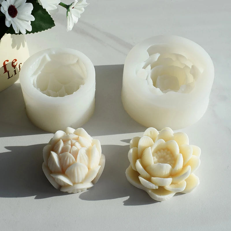 Handmade Soap & Aromatherapy Candle DIY Mold 3D Lotus Flower Silicone Plaster for Cake Tools for Creating Unique Soaps Candles