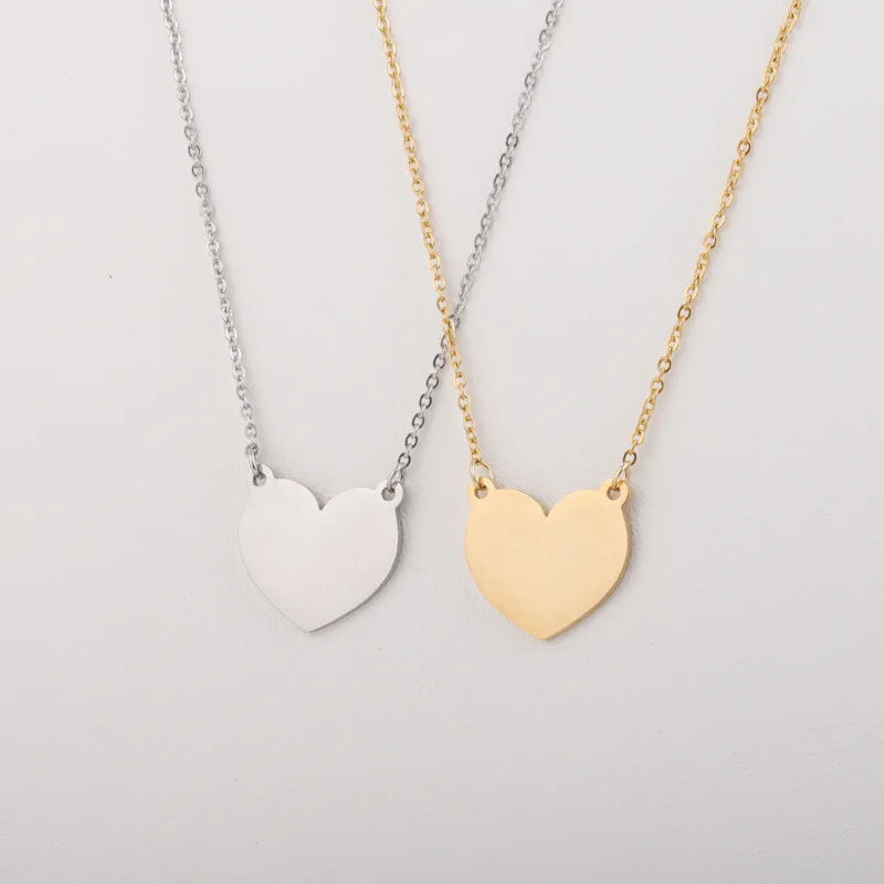 Women Stainless Steel Jewelry Necklaces Fashion Gold Plated Engraved Heart Charm Necklace Valentine's Day Gift