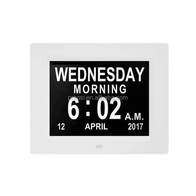 Hot Selling Large Font Display MP3 & AVI Playback Digital Table Calendar Day Clock for Elderly & Dementia People Plastic Frame
