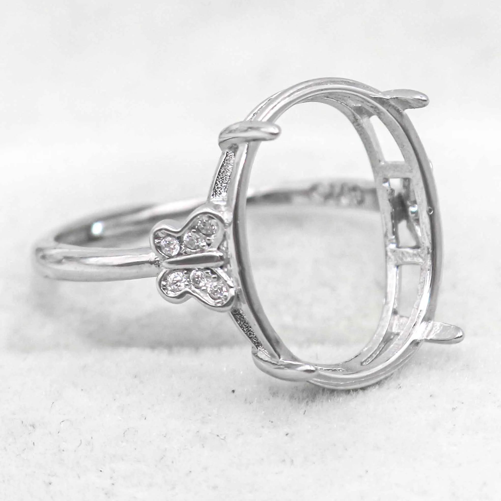 Sterling Silver 13*17mm Semi Mount Ring Empty Frame Blank Support Claws Setting S925 Base Holder Without Center Stone for Inlay