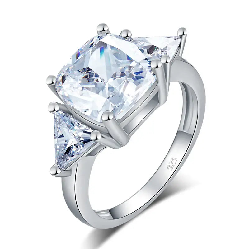 Luxury Jewelry Radiant Double Triangle Stone Engagement Wedding Rings Couple Sterling Silver 925 Rings