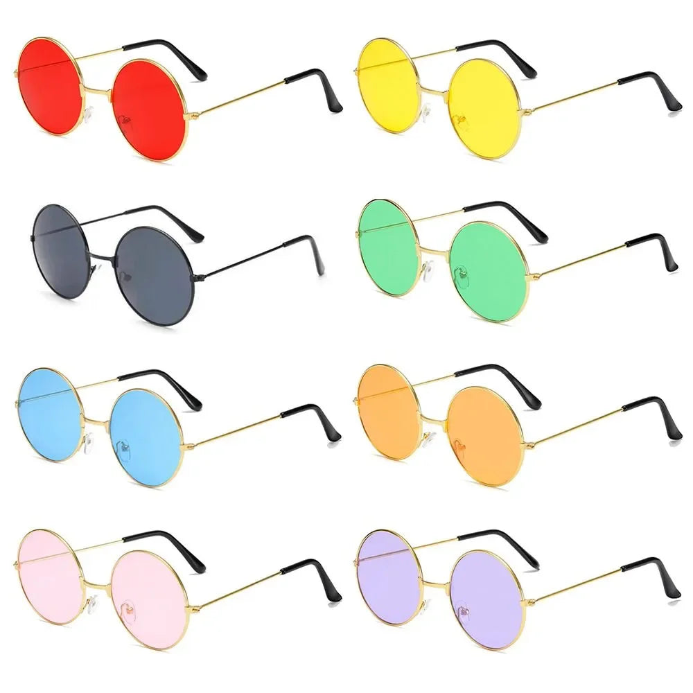 Hippie Disco Women Men Round Sunglasses Metal Sunglasses Eyewear Hipster Circle Glasses 2023