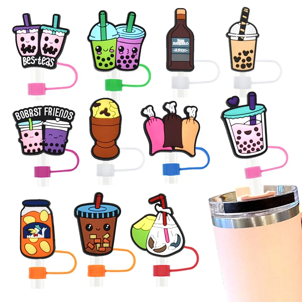 New Arrival Cute Milk Tea Cups Straw Topper Dust Covers Boba Straw Topper Charms Boba Straw Boba Topper 12 mm