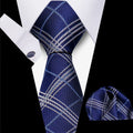 Custom Striped Plaid Fashion Ties Handkerchief Set Polyester Brown Necktie With Pocket Square Cufflinks Set for Wedding Man