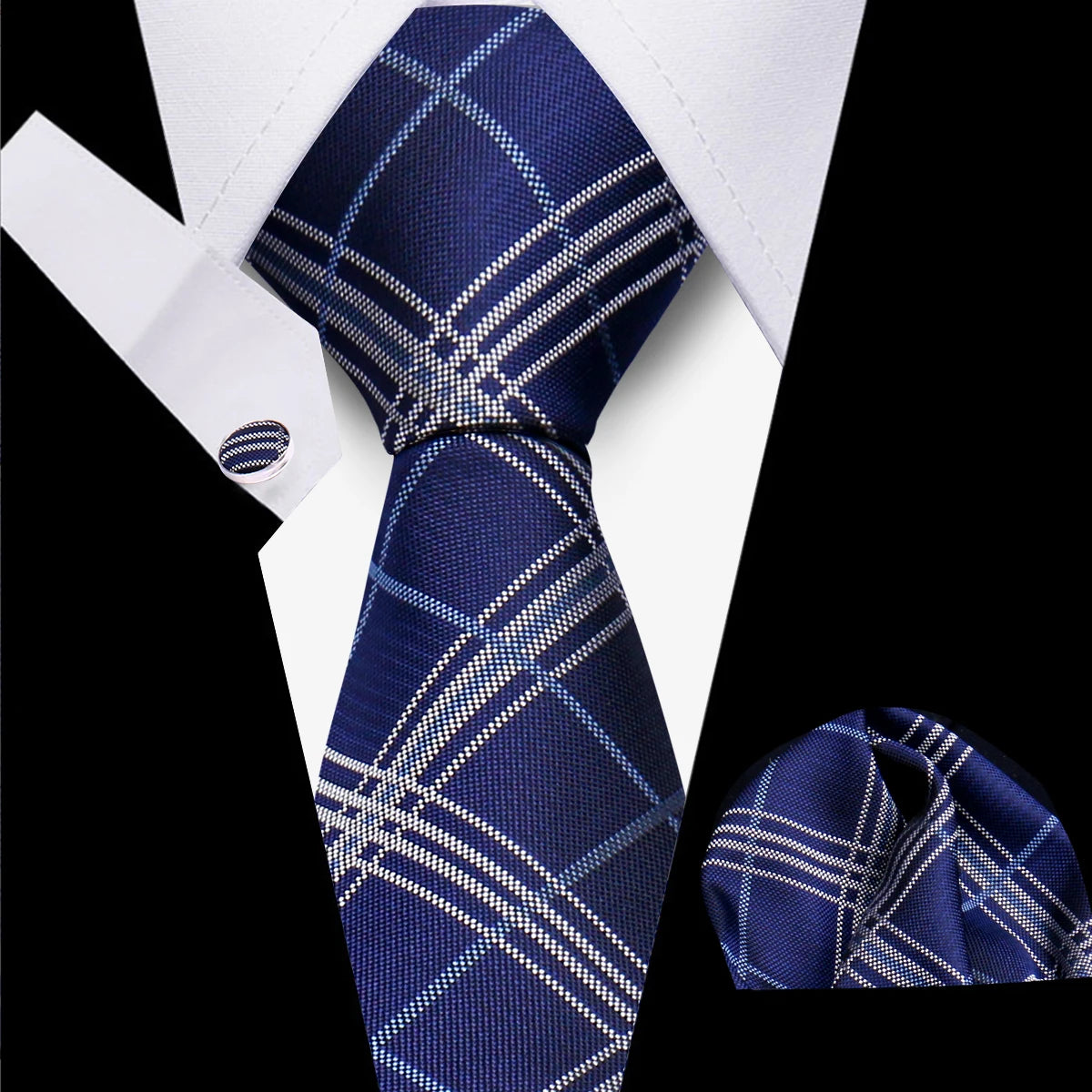 Custom Striped Plaid Fashion Ties Handkerchief Set Polyester Brown Necktie With Pocket Square Cufflinks Set for Wedding Man