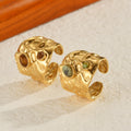 New Style 18k Gold Plated Stainless Steel Vintage Natural Stone Polished Wide Open Rings for Women