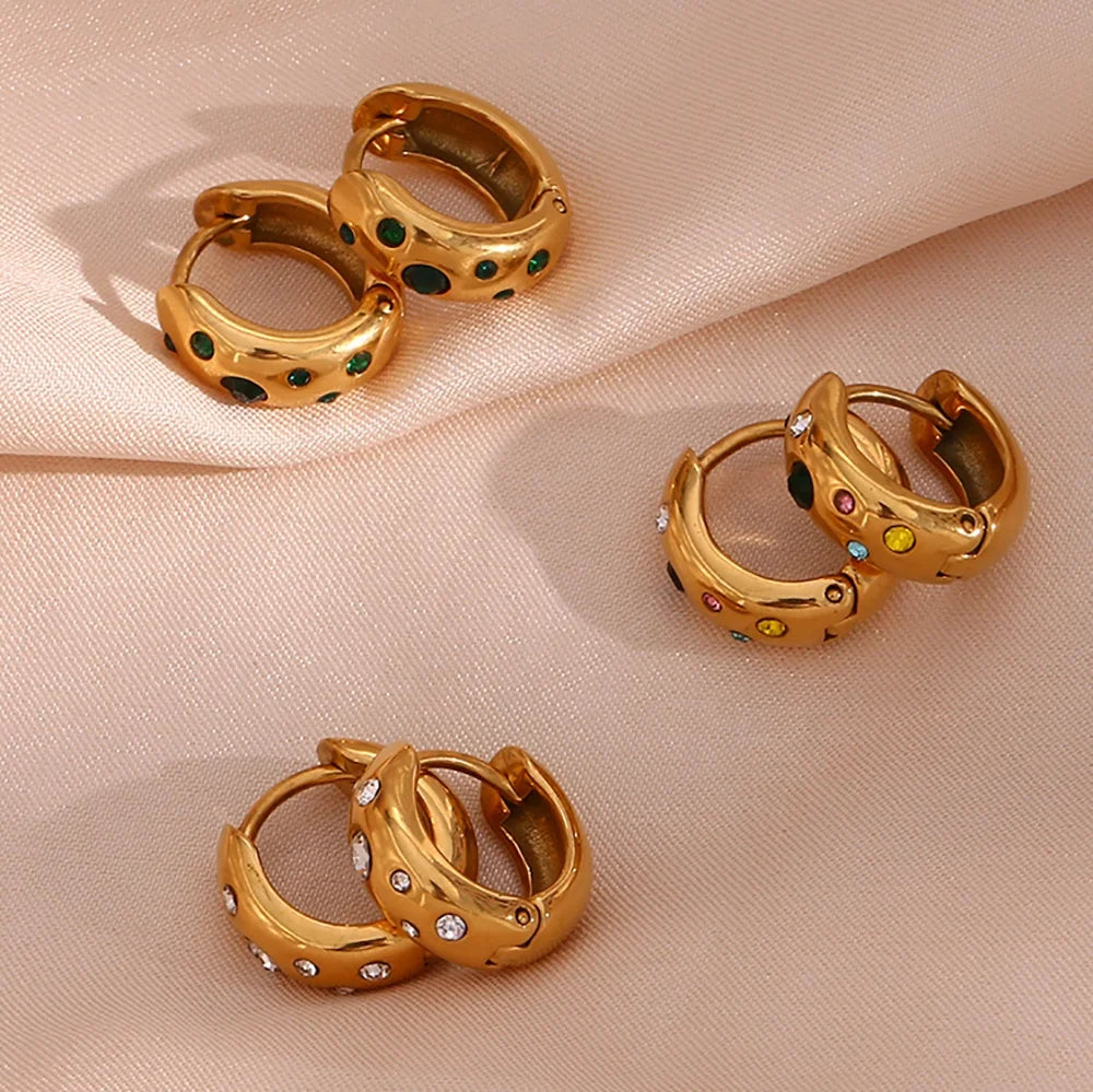 Vintage Dainty 18K Gold Plated Zircon Huggie Earring Gift for Women Stainless Steel Jewelry Hoop Earring Boucles D'oreilles