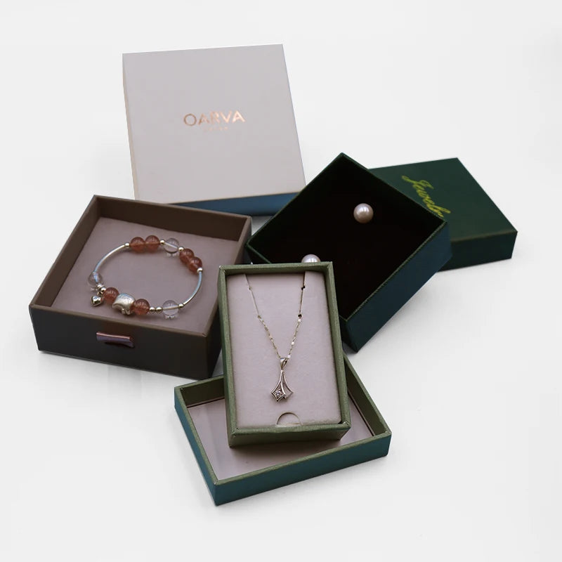 Cardboard Jewelry Box Custom Luxury Grey Cardboard Texture Paper Bracelet Necklace Gift Jewelry Packaging Box