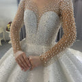 Nanchang Auyan Spring Elegant Pearl Long Sleeve Mermaid Wedding Dress with Lace Sequin and Crystal Decorations White Bridal