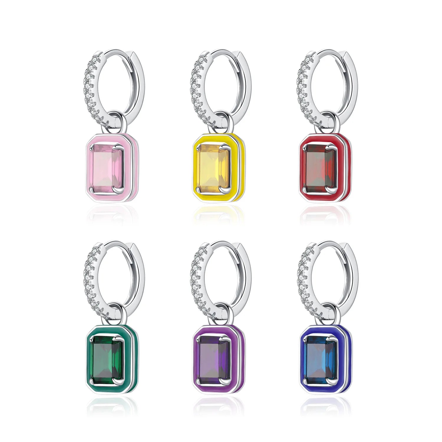 Daidan Rectangle Colorful Oil Drop Enamel Hoop Candy Color Zirconia Sterling Silver Enamel Hoop Earrings