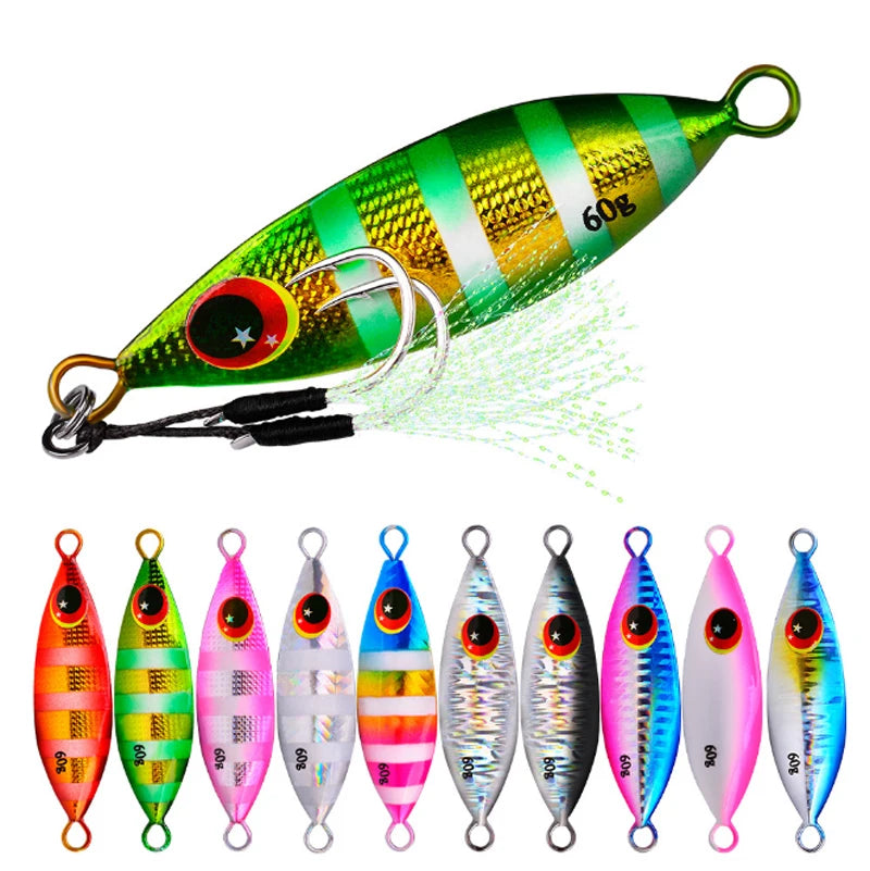 LETOYO 10g 20g 30g 40g 60g Bass Luminous Fishing Slow Jigs With Assist Hooks Metal Jig Offshore Jigging Lures