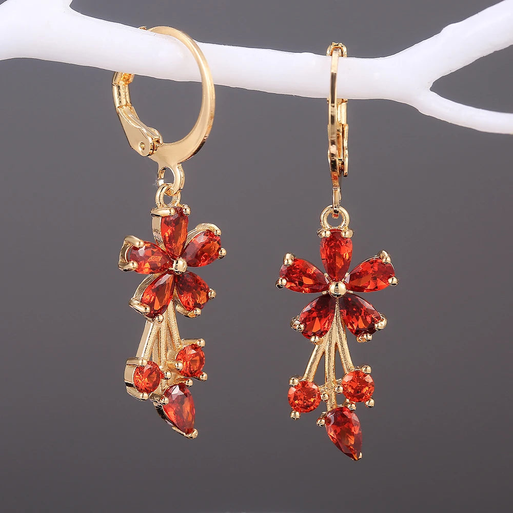 CAOSHI Jewelry for Party Gift Earring Gold Plated Dangle Earrings for Women Delicate Stone Drop Flower Zircon Earring