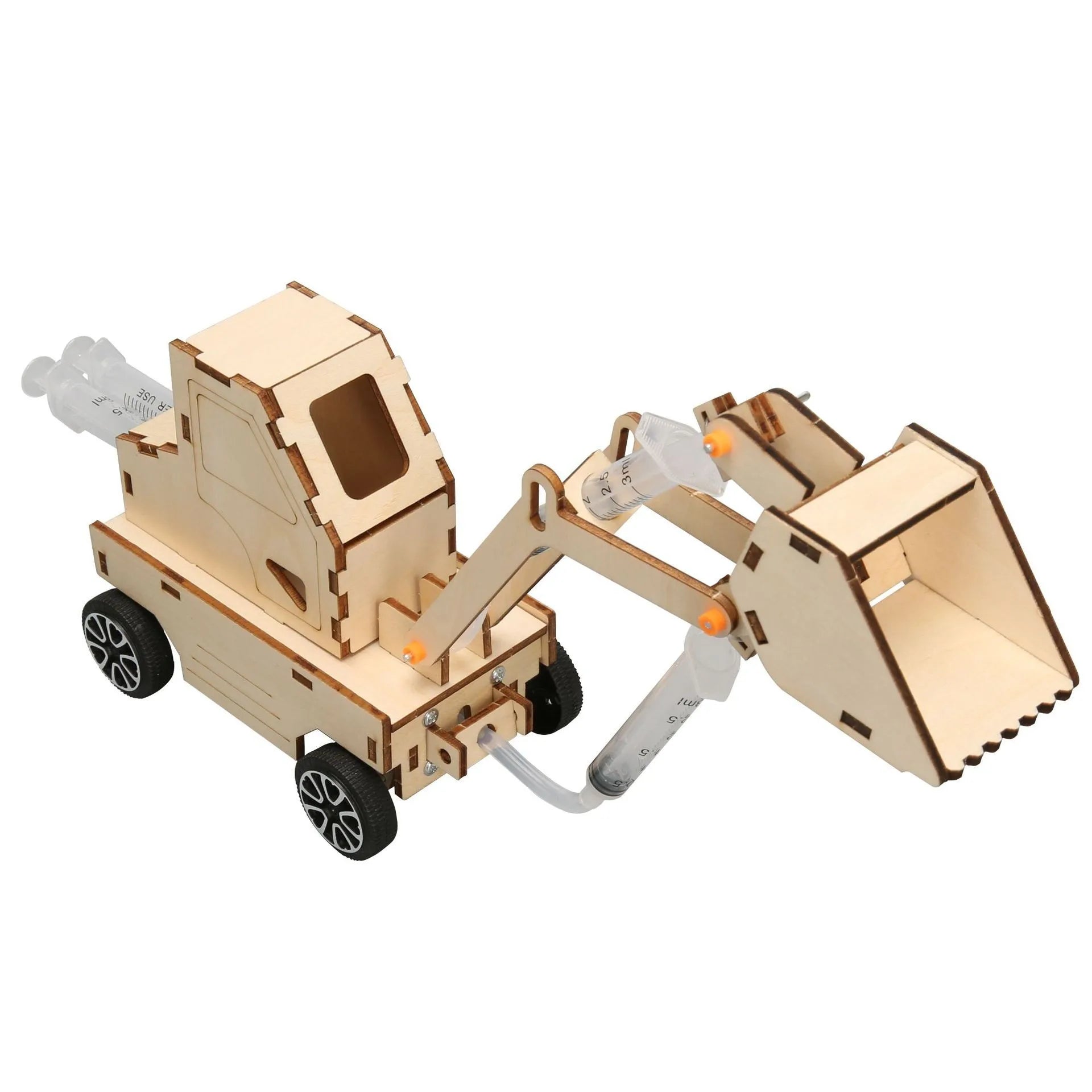Creative Diy Wooden Hydraulic Excavator Bulldozers Toys Scientific Experiment Kits for Kids