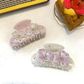 Yi YHJ Women's Hair Accessories 8cm Acetate Mermaid Girl Flower with Diamonds Pink Simple Claw Clips Hair Claw for Woman