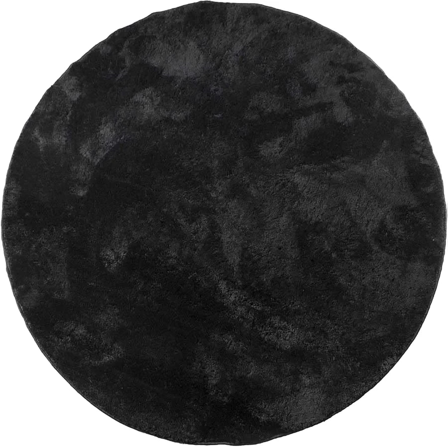 Round Rug 2.00m Polyester Machine Made Solid for Bedroom Living Room Office Soft Pile Non-Slip (Black) MegaBDM