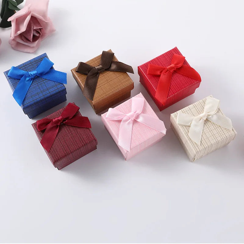 5*5*3.5 cm square Bow Box  Souvenir Ring Earring Jewelry Packaging Paper Box  Birthday Gift Box