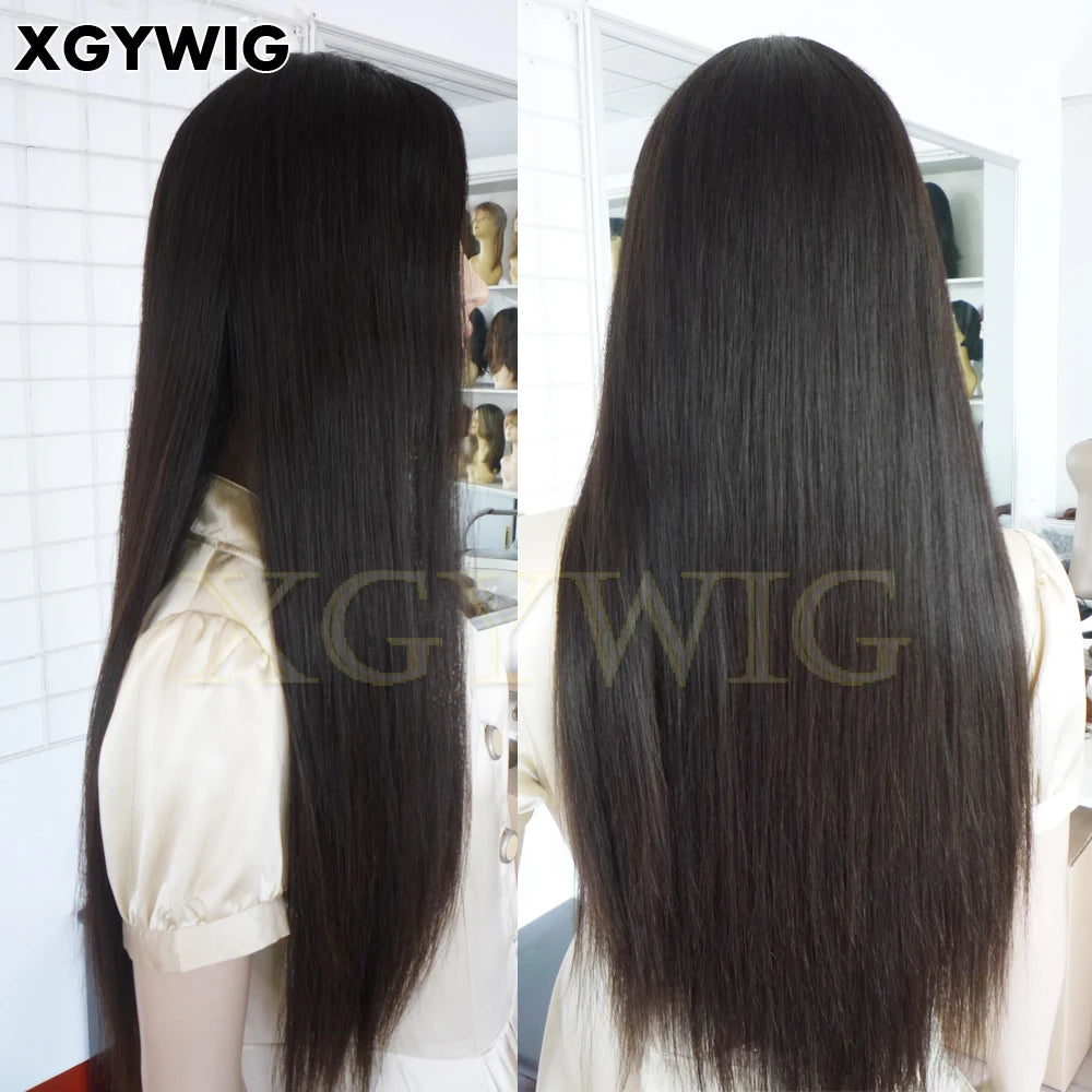 10"-40" Stock 100% Virgin Unprocessed Brazilian Cuticle Hair Natural Color Transparent Silky Straight Full Lace Wigs