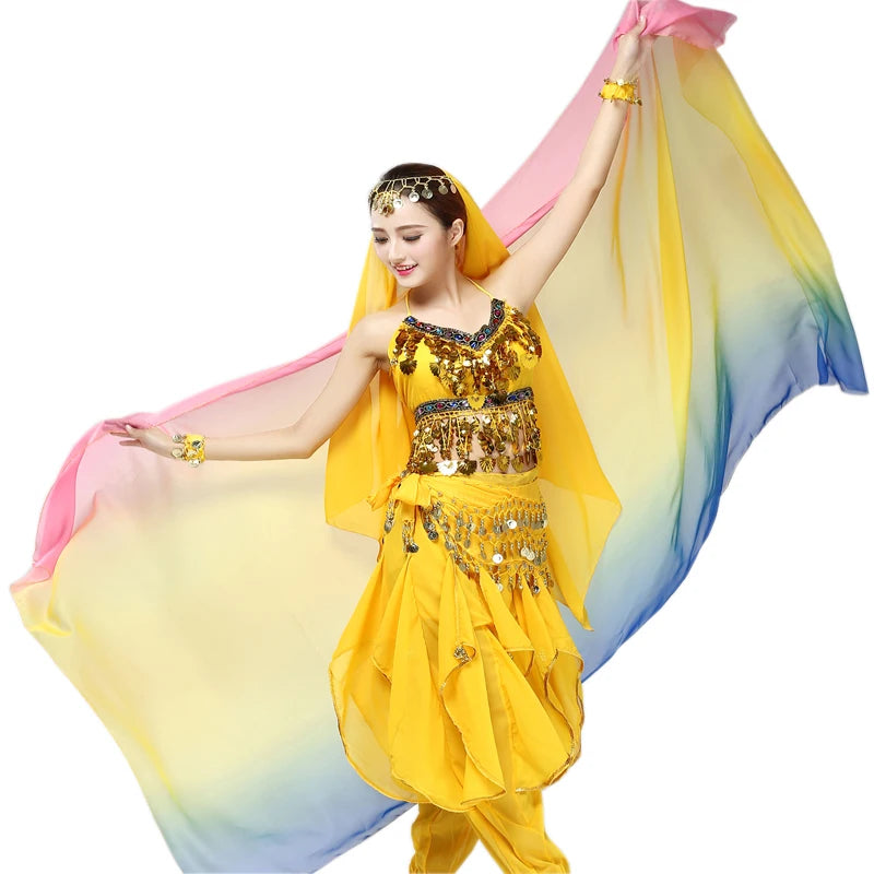 Wholesale Women's 2.2M Plus Size Multicolored Chiffon Sun Protection Veil Daily Training Hand Scarf for Belly Dancing