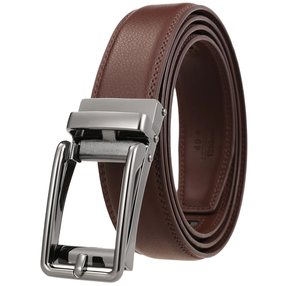 Men Genuine Leather Ratchet Dress Belt With Slide Buckle Click Belt Comfort Adjustable Trim to Exact Fit