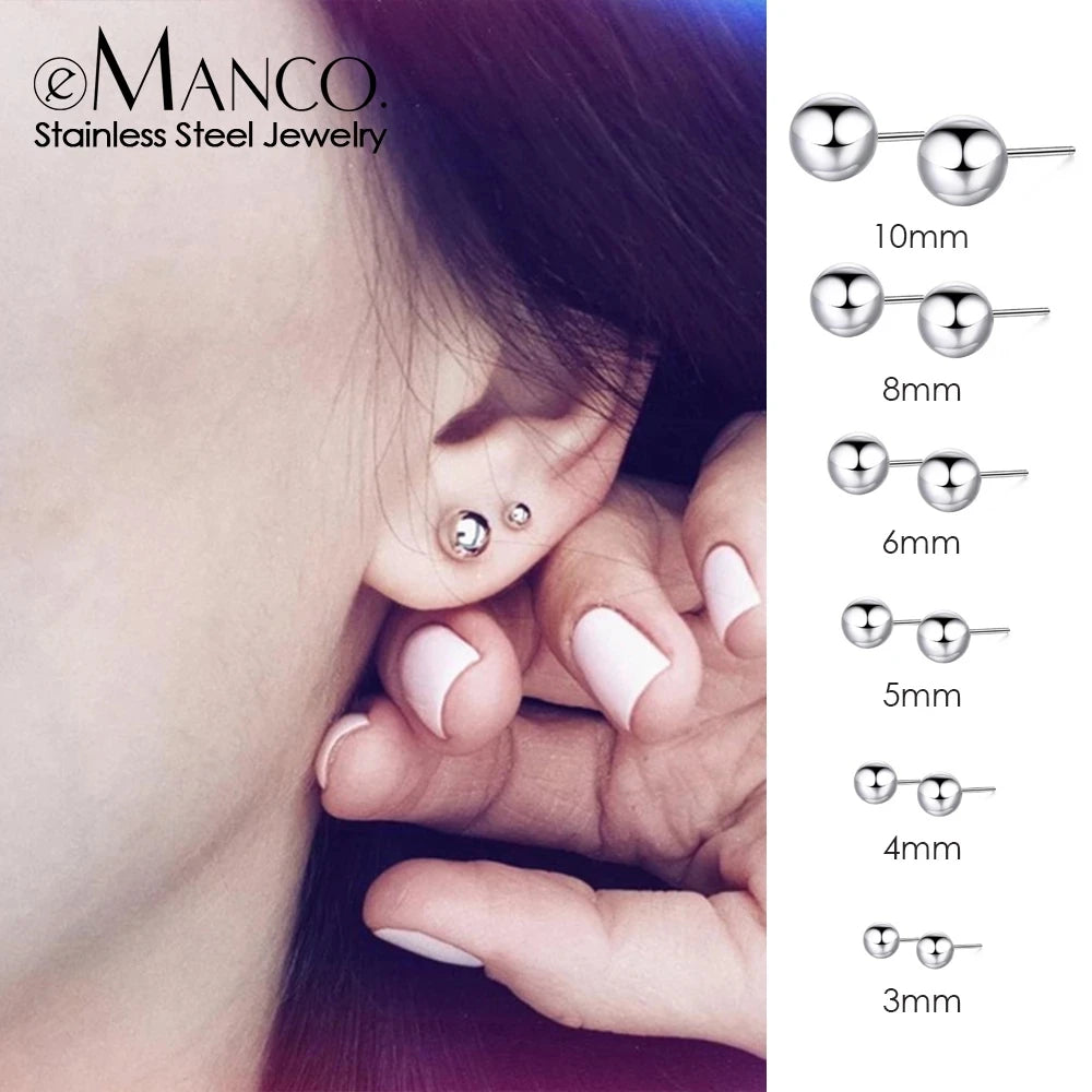EManco Cheap Simple Cute Women's Stud Earrings Stainless Steel 14k Gold Round Ball Stud Small Earings studded Mini MegaBDM