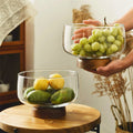 3500ml Big Size Factory Customized Home Storage Glassware With Wooden Base Handmade Kitchen Food Fruit Plate