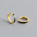 Simple Circle Drip Oil Ear Buckle 925 Sterling Silver Earrings Gold Plated Fine Jewelry Black Enamel Hoop Trendy Wedding