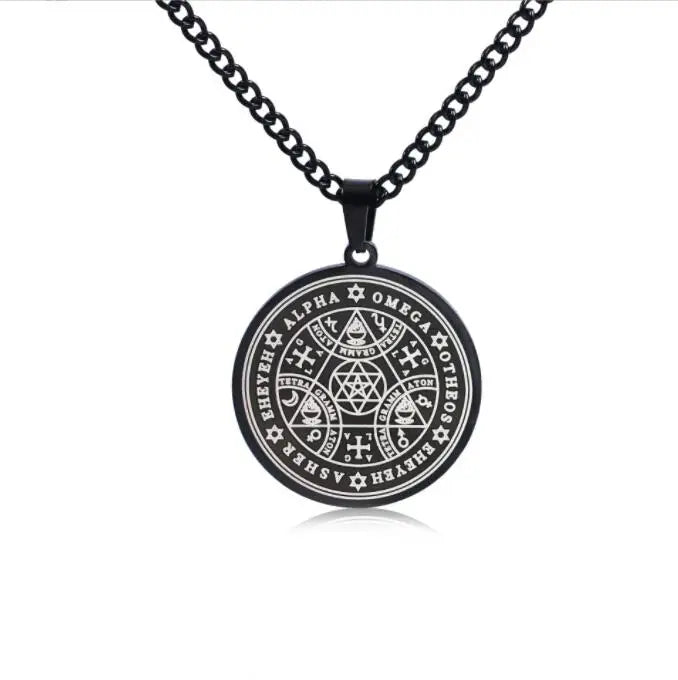Hot Selling Stainless Steel Enochian Angel Magic Amulet Hexagram Star Men's Necklace