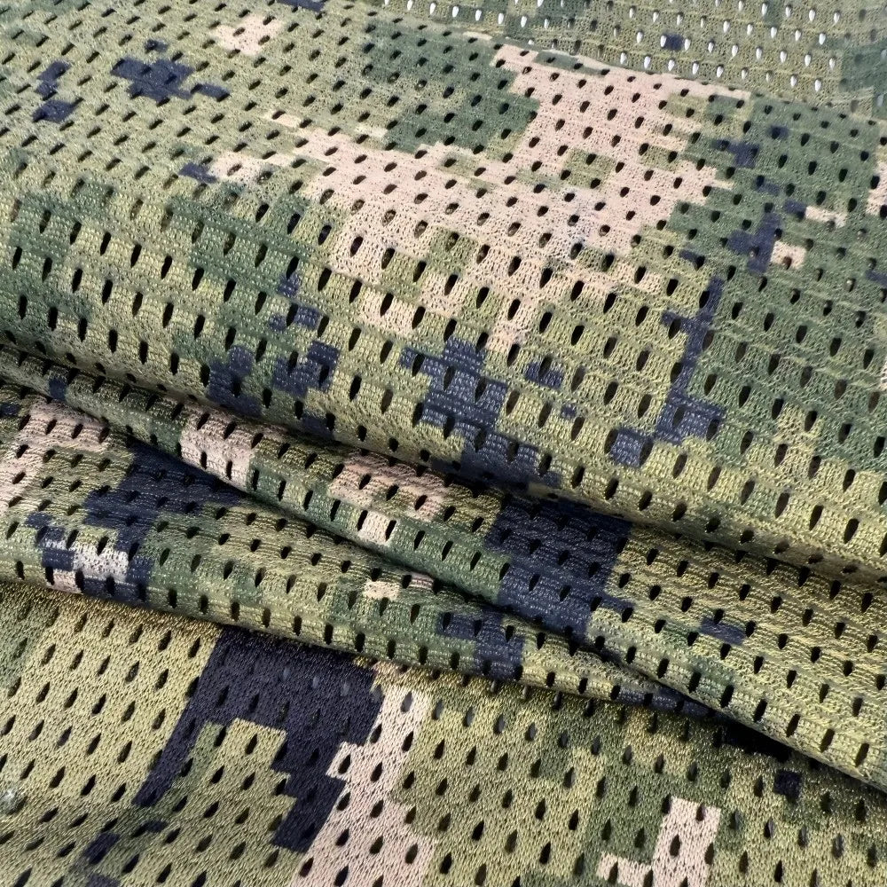 Net Camouflage Fabric Stretch 100% Polyester Printed Knitted Camouflage Mesh Fabric for Tactical Equipment Cover Outdoor Vest