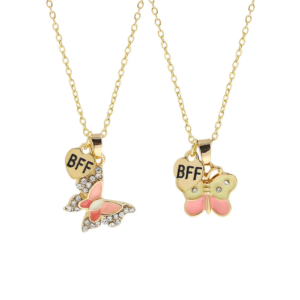 2Pcs/Set Butterfly Best Friends Pendant Necklace Chain Exquisite BFF Friendship Jewelry Charm Gifts for Girl Women