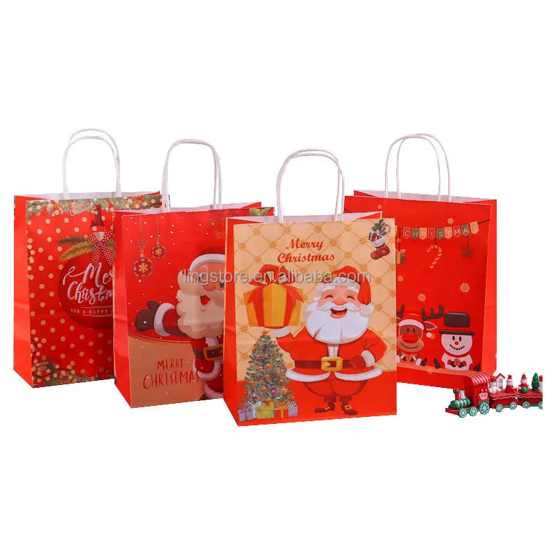 Ready Ship 16*8*22cm Cartoon Kraft Paper Bag for Christmas Party Gifts Holiday Candy Packaging Comfortable Jewelry Containers