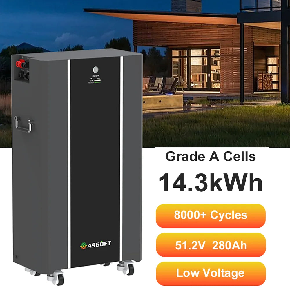 EU Stock Split Home Energy Storage 14.3kWh 15kwh 20kwh 30kWh LiFePO4 Battery with CAN Communication 51.2V 280Ah System