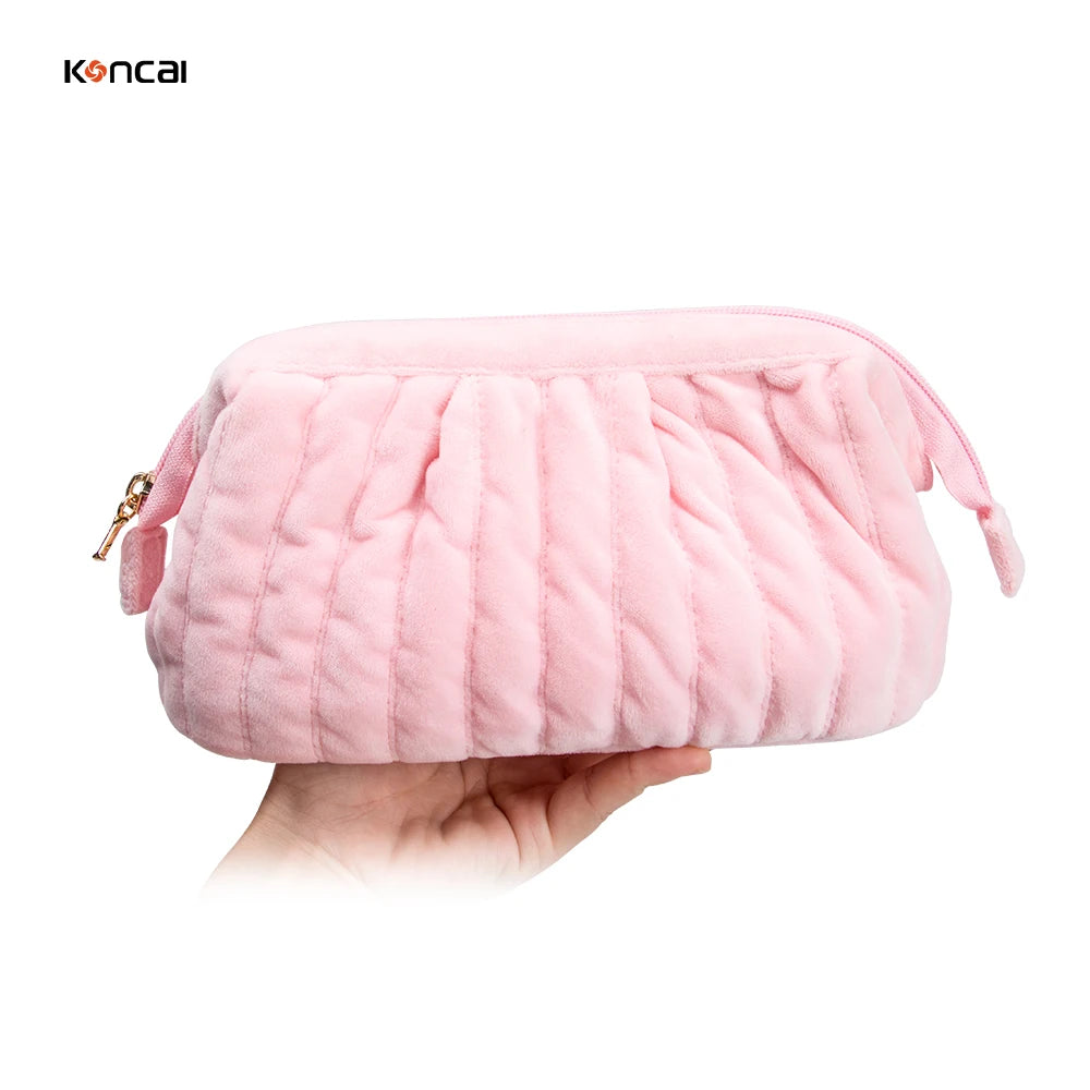 Zippered Portable Skincare Plush Storage Case Fashionable Teddy Toiletry Bag Pink Makeup Bag Mini Small Bag