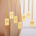 Fashion Square Brand 12 Zodiac Sign Necklace Tarot Totem Non Tarnish Stainless Steel Collar Chain Necklace Fashion Jewelry