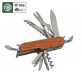 Bochen Tough Stainless Steel Multi Function Tool 11 in 1 Pocket Knife With Wooden Handle Custom Logo Laser Engraving Bulk