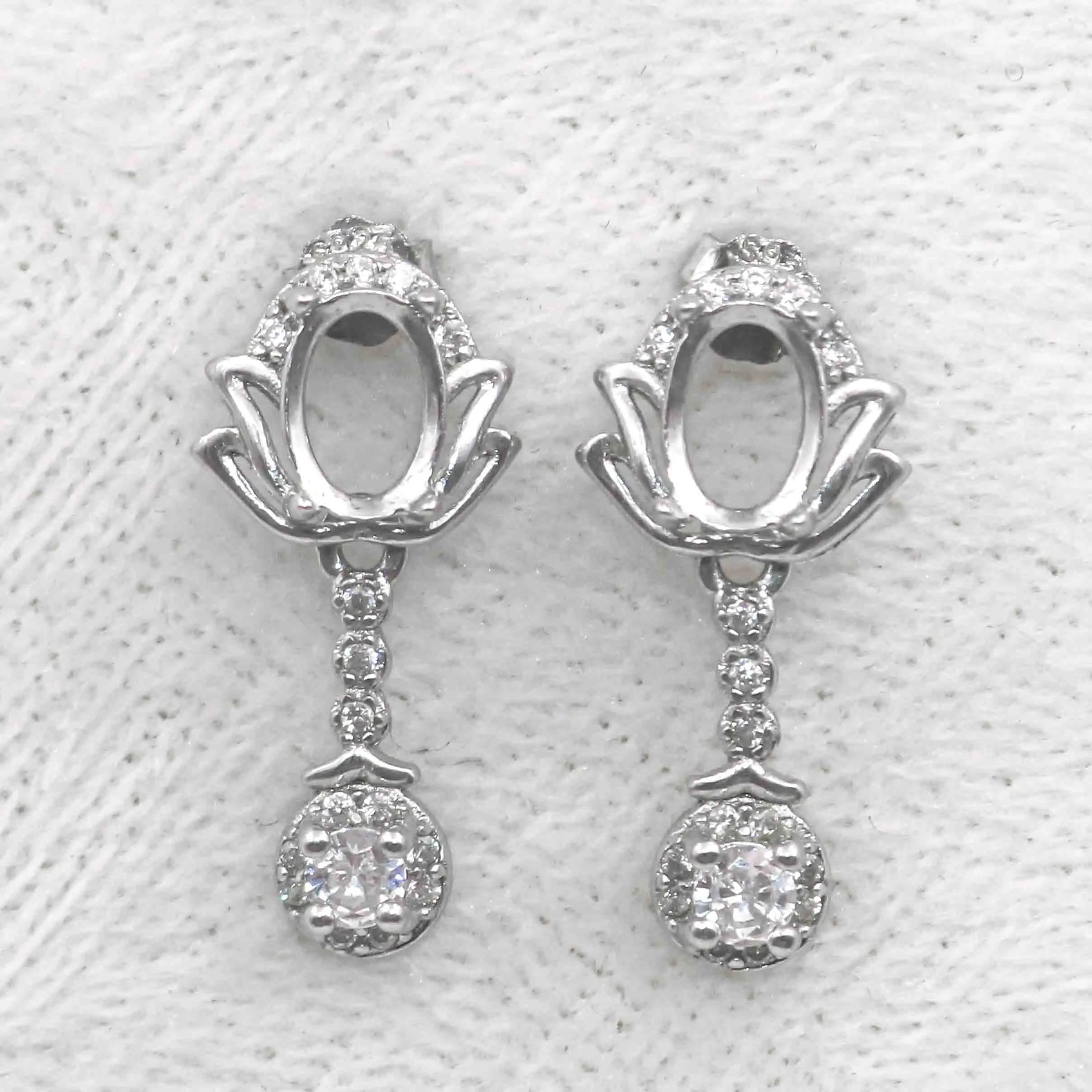 Sterling Silver 5*7mm Semi Mount Stud Eardrops Empty Frame Support Blank Setting S925 Base Without Center Stone DIY for Inlay