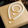 Vintage Gold-plated OT Buckle Chain Stainless Steel Bracelet Necklace Shell Starfish Pendant Pearl Jewelry Set for Women