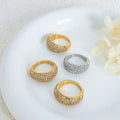 Stainless Steel Gold Silver Plated Thick Ring for Women Fashion Luxury Cubic Zirconia Ring Vintage Jewelry Wholesale