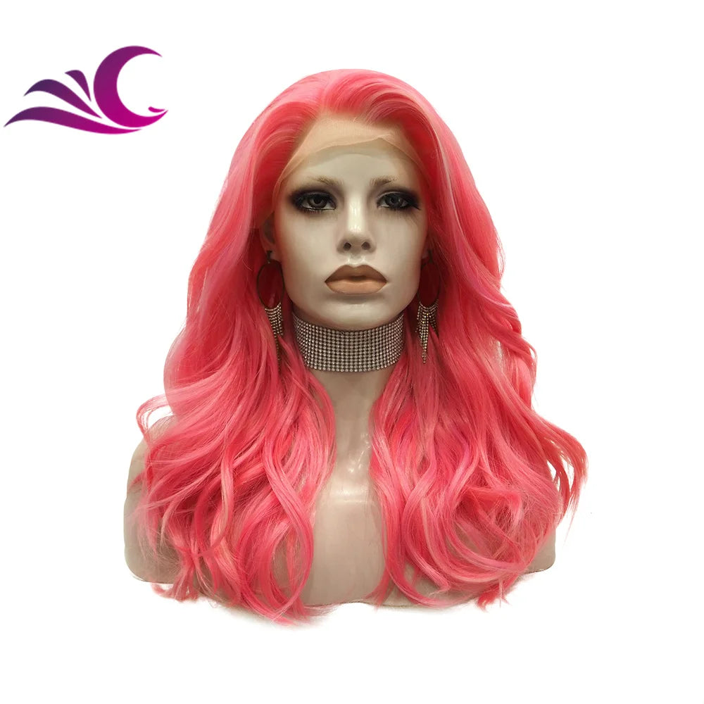 Celebrity Highlight pink Cosplay Colored Futura Fiber Lace Front Wig Drag Queen Heat Resistant Synthetic Wig