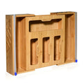 6-in-1 Bamboo Plastic Food Storage Bag Organizer with Foil and Saran Wrap Dispenser with Cutter for Kitchen Drawer Use