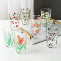 Factory Direct Sell Cylinder Standard Glass Water Cup Tumbler High Ball Long Drinking Highball Glasses with New Flower Design