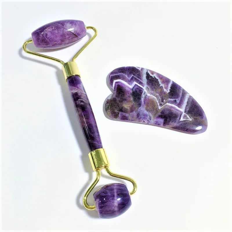 Huiying New Noisy free cheap amethyst jade roller gua sha for women beauty skin care massage face beauty equipment kit