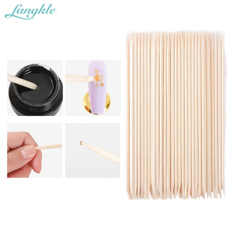 Fangkle Wholesale 114 75mm 100pcs Nail Polish Remover Stick Wooden Orange Nail Sticks for Nail Removal