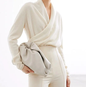 2023 High Quality Custom Women V Neck Knitted 100% Wool Sweater Pullover