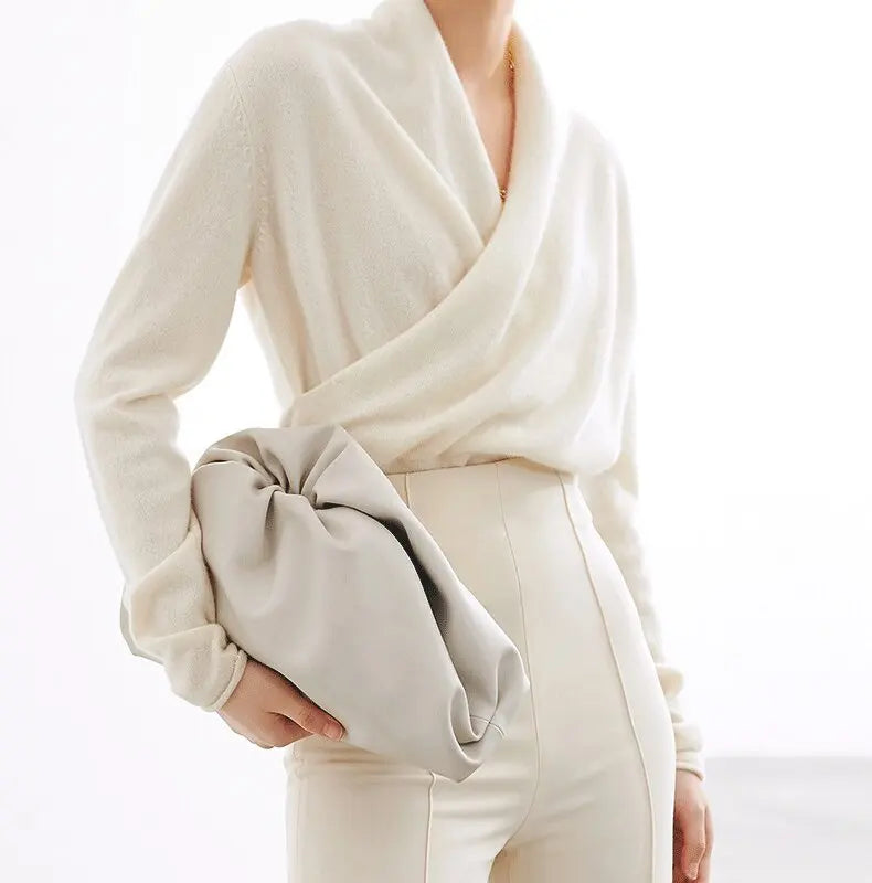 2023 High Quality Custom Women V Neck Knitted 100% Wool Sweater Pullover